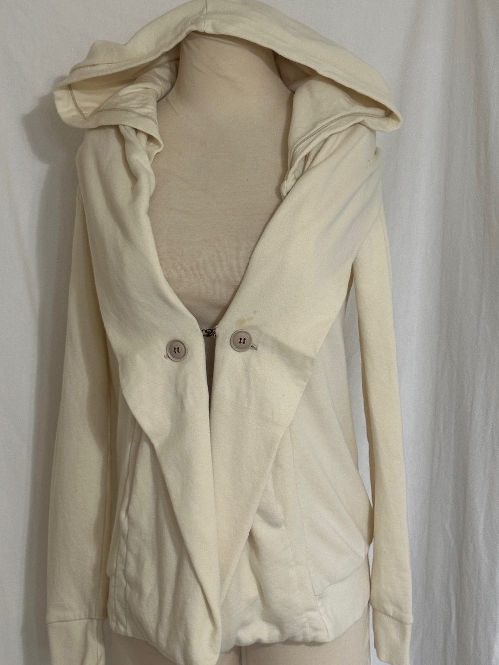 Free People Women's Cream Cotton French Terry Hooded Jacket Assymetrical Boho